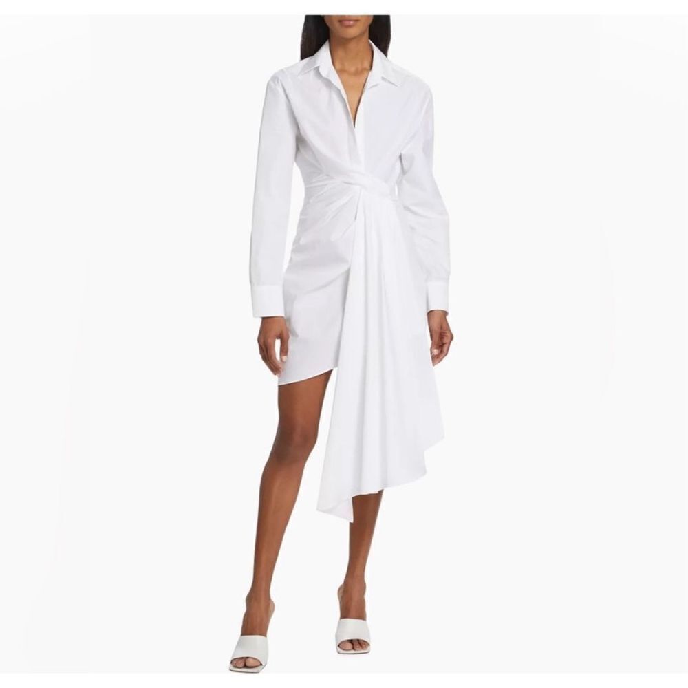 NEW OFF WHITE Draped Asymmetric Cotton-Poplin Shirt Mini Dress White Size EU 40